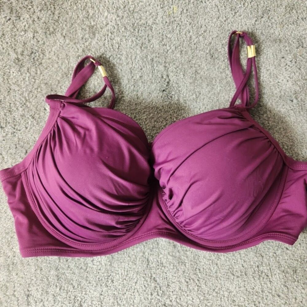 Bleu Rod Beattie Bikini Top Magenta Ruched Underwire Swimwear Women’s Size 40D